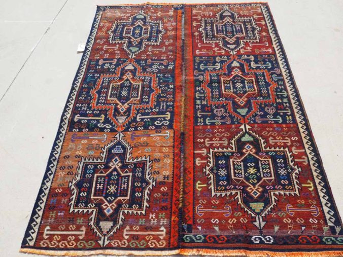 Hand knotted Warp wrapped Soumac Iraqi Kurdsih Herqi. Approximately 150 years old