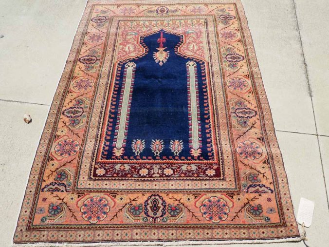 Fine Quality Hand made & double knotted Turkish carpet from Kayseri Niche design Prayer rug with unusually vivid shade of Blue. Approximatley 100 years old