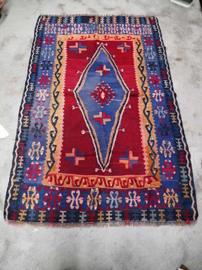 Antique Wool on wool hand knotted Yahyali Kilim. Approximately 100 years old