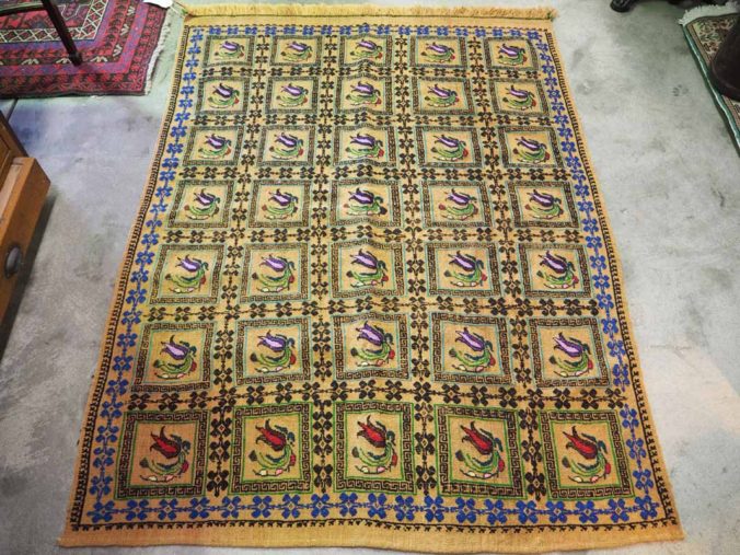 Hand embroidered Wool on wool Tulip Pattern Dowry Carpet from Konya Turkey. Approximately 40 - 50 years old