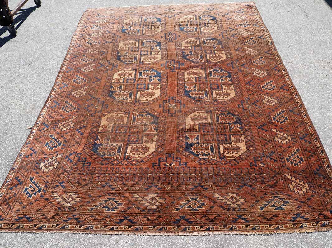 Hand knotted wool on wool Turkoman Main carpet approximately 120 years old