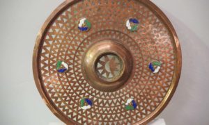 Antique Metal Ottoman Decoration, Enamel & copper grill