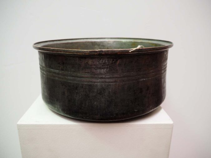 Antique metal homewares Ottoman period tinned copper bowl, dated 1834