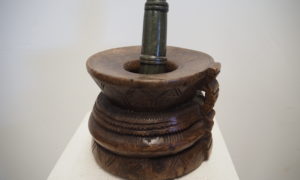 Antique Turkish carved wood & stone Mortar & pestle 19th century