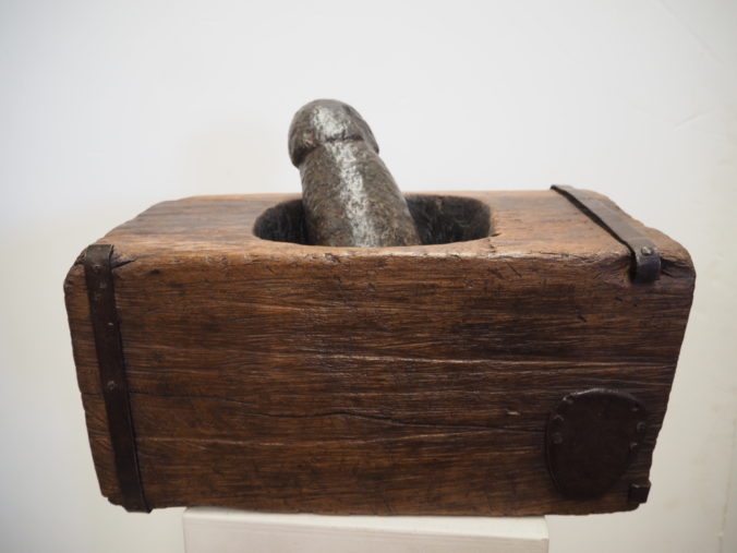 19th Century Ottoman period Turkish wooden mortar & carved stone pestle