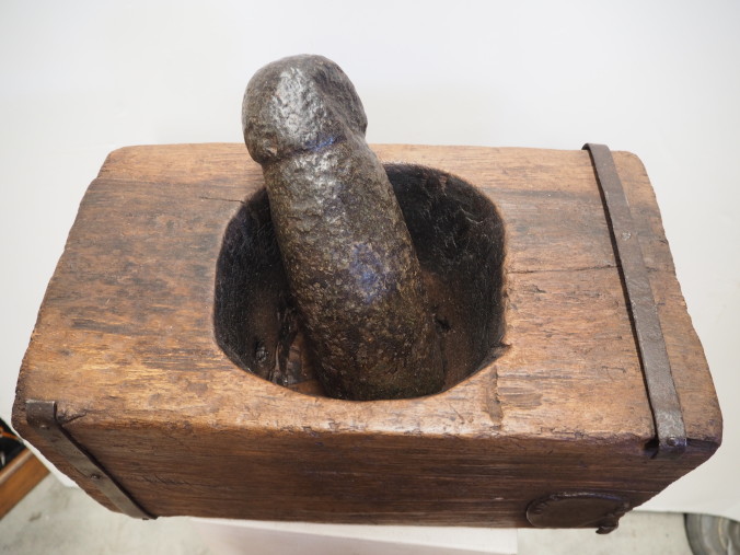 19th Century Ottoman period Turkish wooden mortar & carved stone pestle
