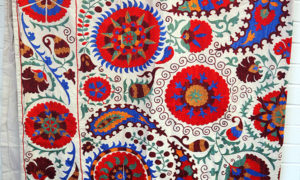 Silk embroidered cotton backed suzani from Uzbekistan. (Queen Size)