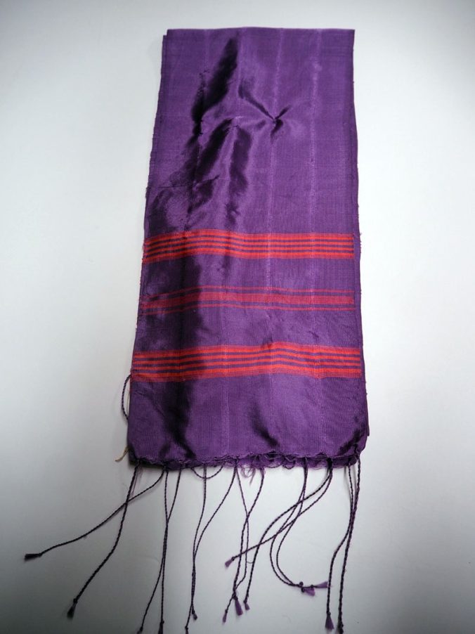 Hand loomed silk purple scarf from Bursa