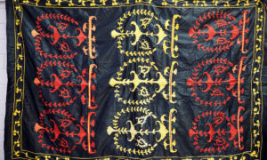Very Finely embroidered Uzbeki cotton on glazed cotton hanging