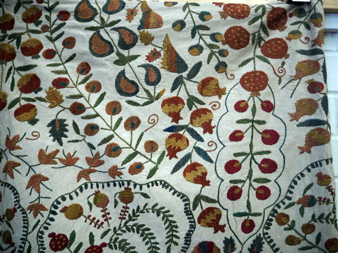 Very finely embroided suzani bed spread from Uzbekistan, silk on cotton