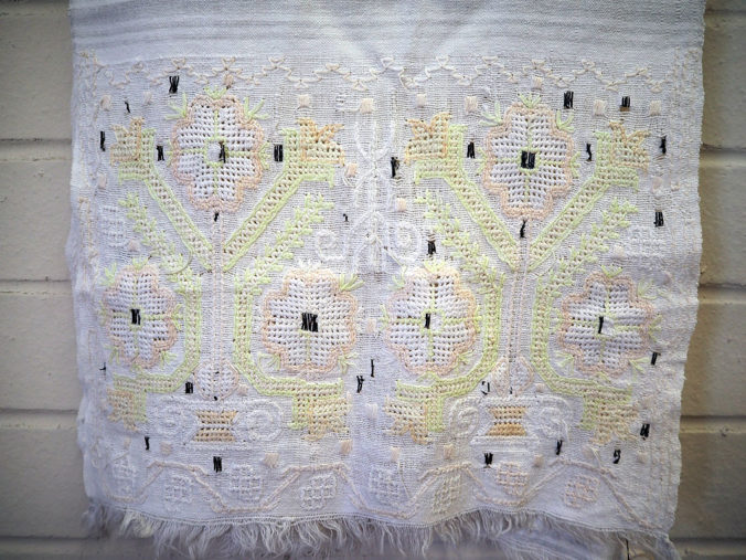 Hand Loomed & warp wrapped Hamam towel, cotton & metal thread, early 20th century
