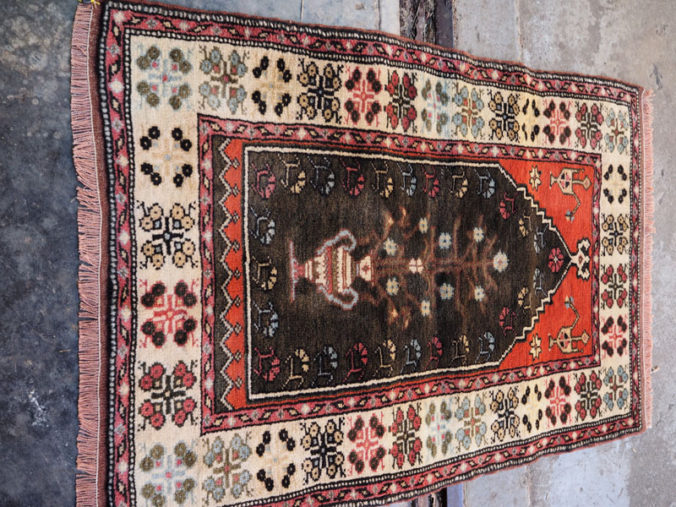 Double knotted hand made wool on wool Turkish carpet from Balekisir, approximately 40 - 50 years old