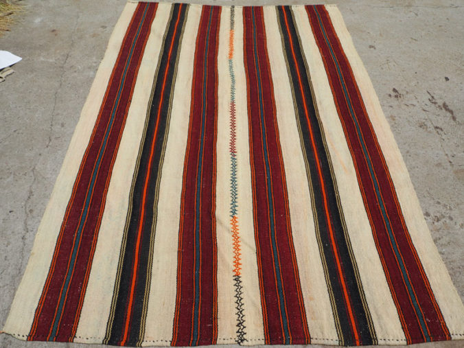 Hand woven wool on wool Turkish kilim, approximately 50 years old from Balekisir