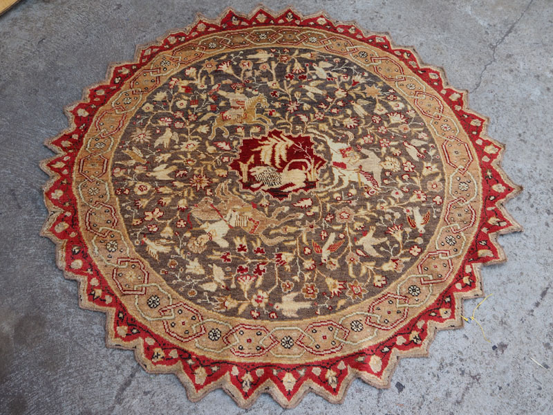 Double knotted hand made wool on wool Anatolian rare, round carpet, approximately 80 - 90 years old