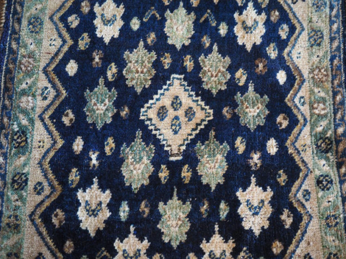 Hand knotted wool on wool small Persian carpet, Sanandash, approximately 80 years old