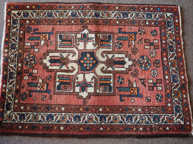 Hand knotted wool on cotton small Persian carpet Hamadan, approximately 60 years old