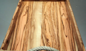 Handmade olive wood tray with rope handles