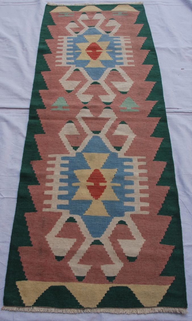 Turkish Kayseri hand knotted wool on wool kilim 20-30 years old 1.69 x 0.61 $245