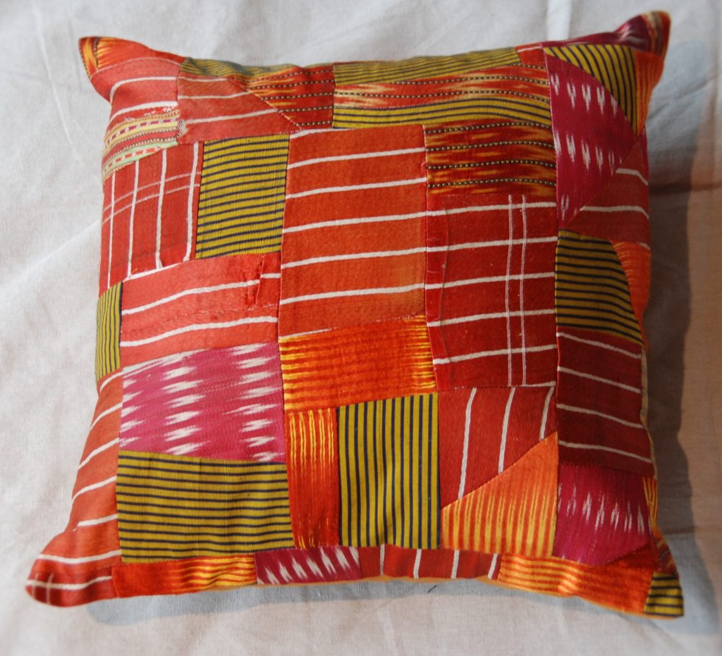 Turkish antique silk patchwork cushion #1