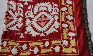 F173 Vintage Silk and Cotton Embroidered Suzani from Samarkand, Uzbekistan
