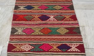 Turkish Vintage Embroidered Kilim Konya